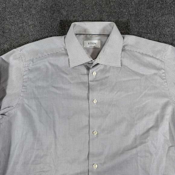 Eton Dress Shirt Men's 43/17 XL White Blue Check Contemporary Fit Long Sleeve - Picture 4 of 10
